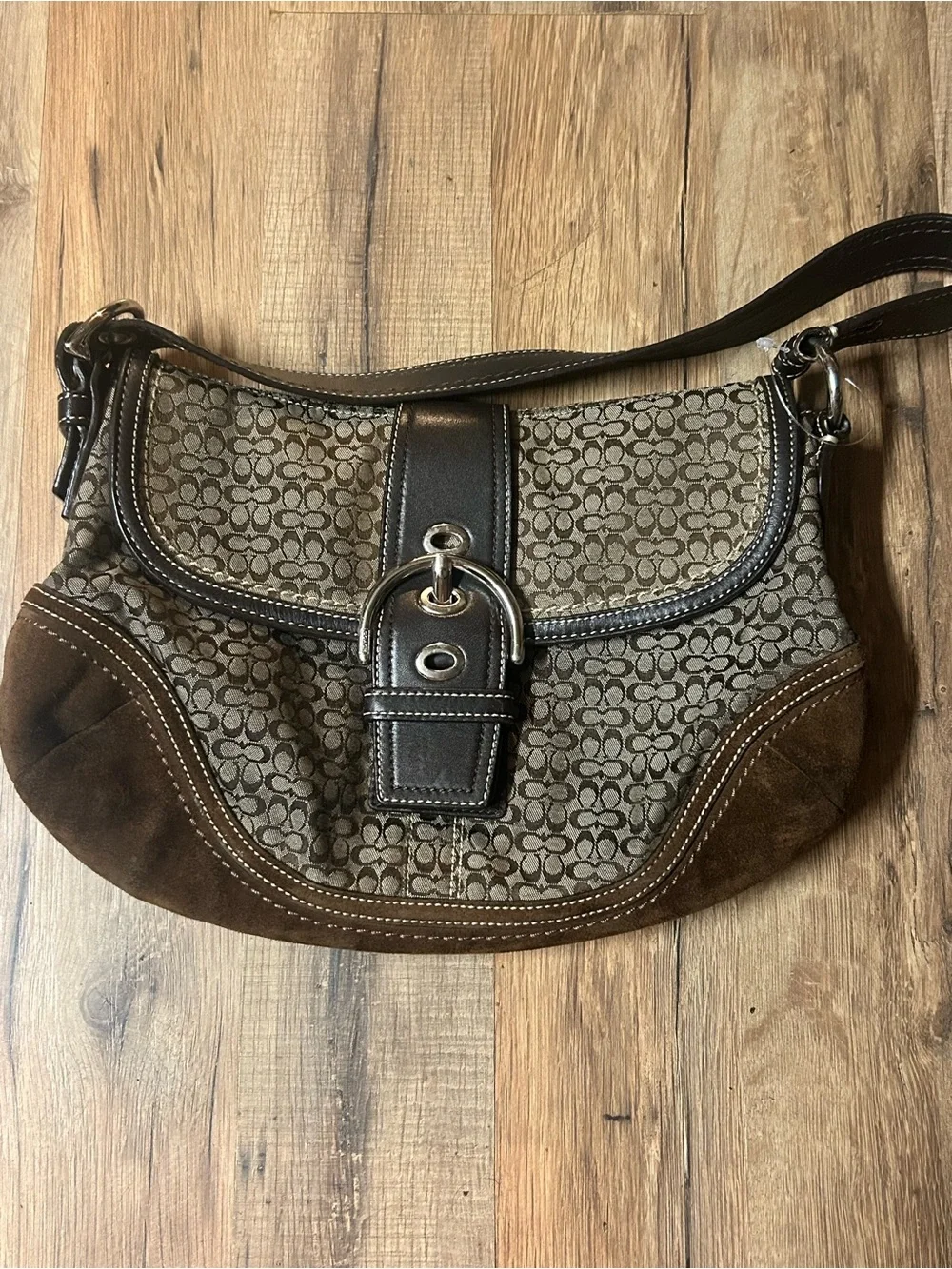 Coach F10926 MEDIUM Vintage Soho BROWN Leather & Signature C Canvas Shoulder Bag - Picture 1 of 10